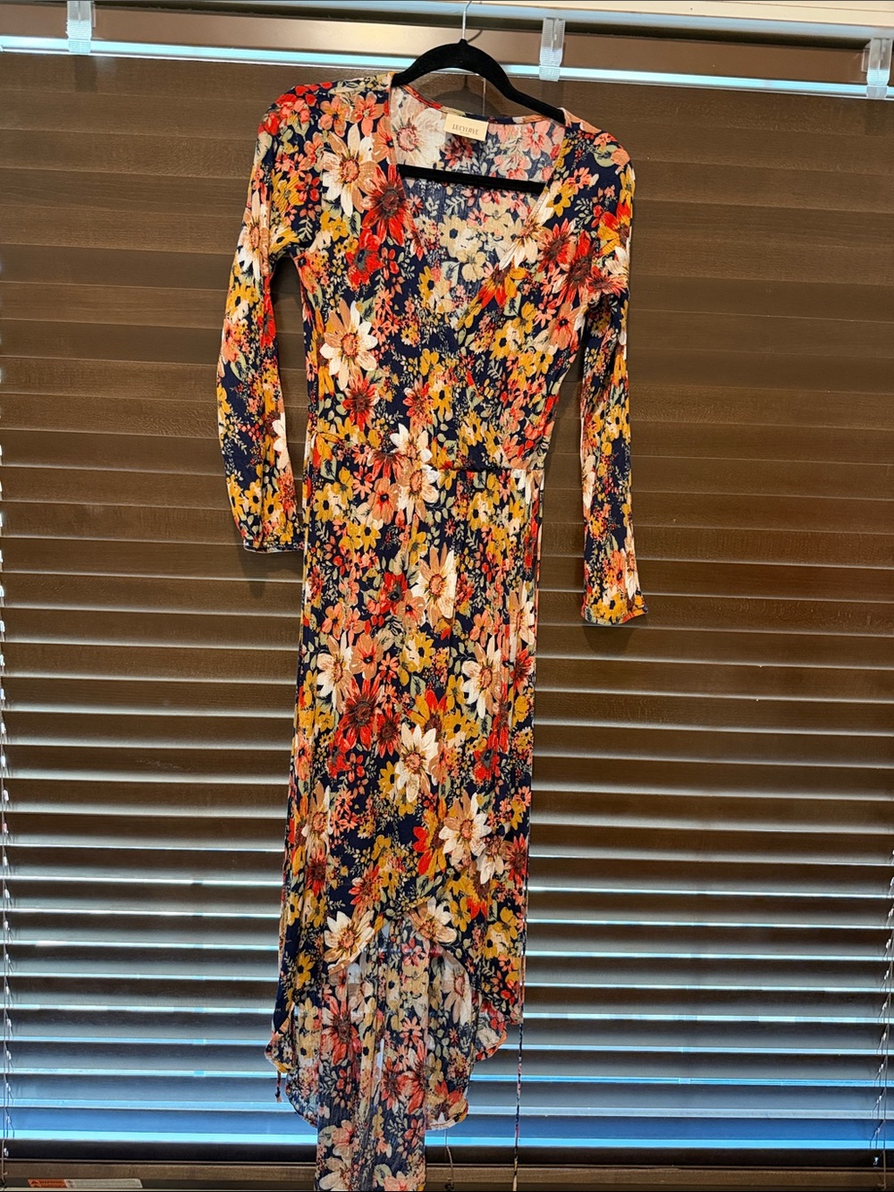 Lucy Love Navy Floral High-Low Wrap Dress